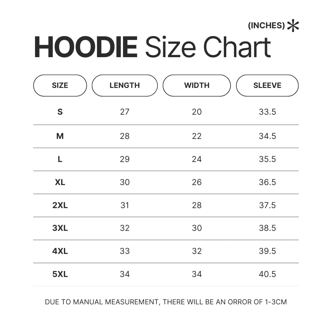 Hoodie Size Chart - Uzumaki Merch