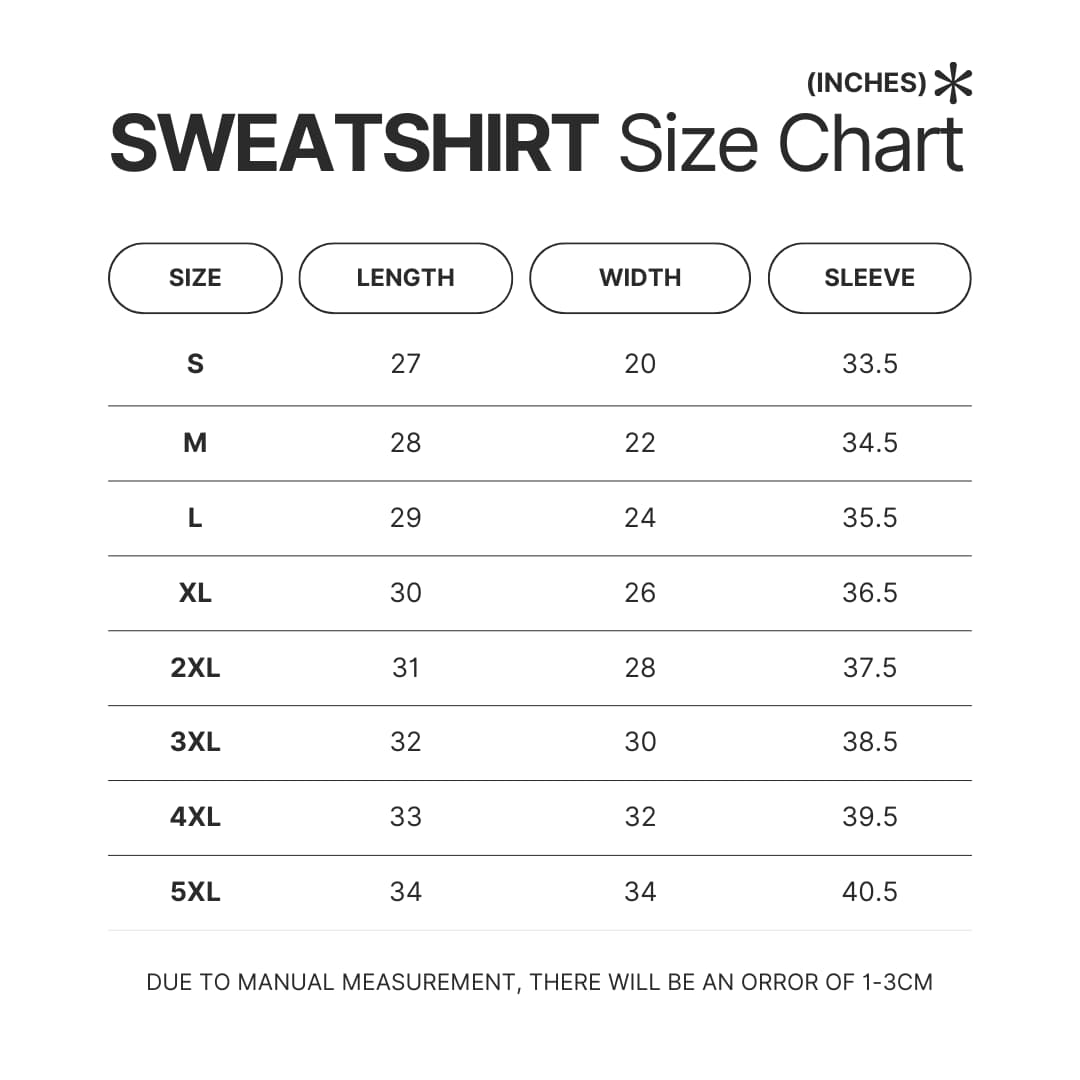 Sweatshirt Size Chart - Uzumaki Merch