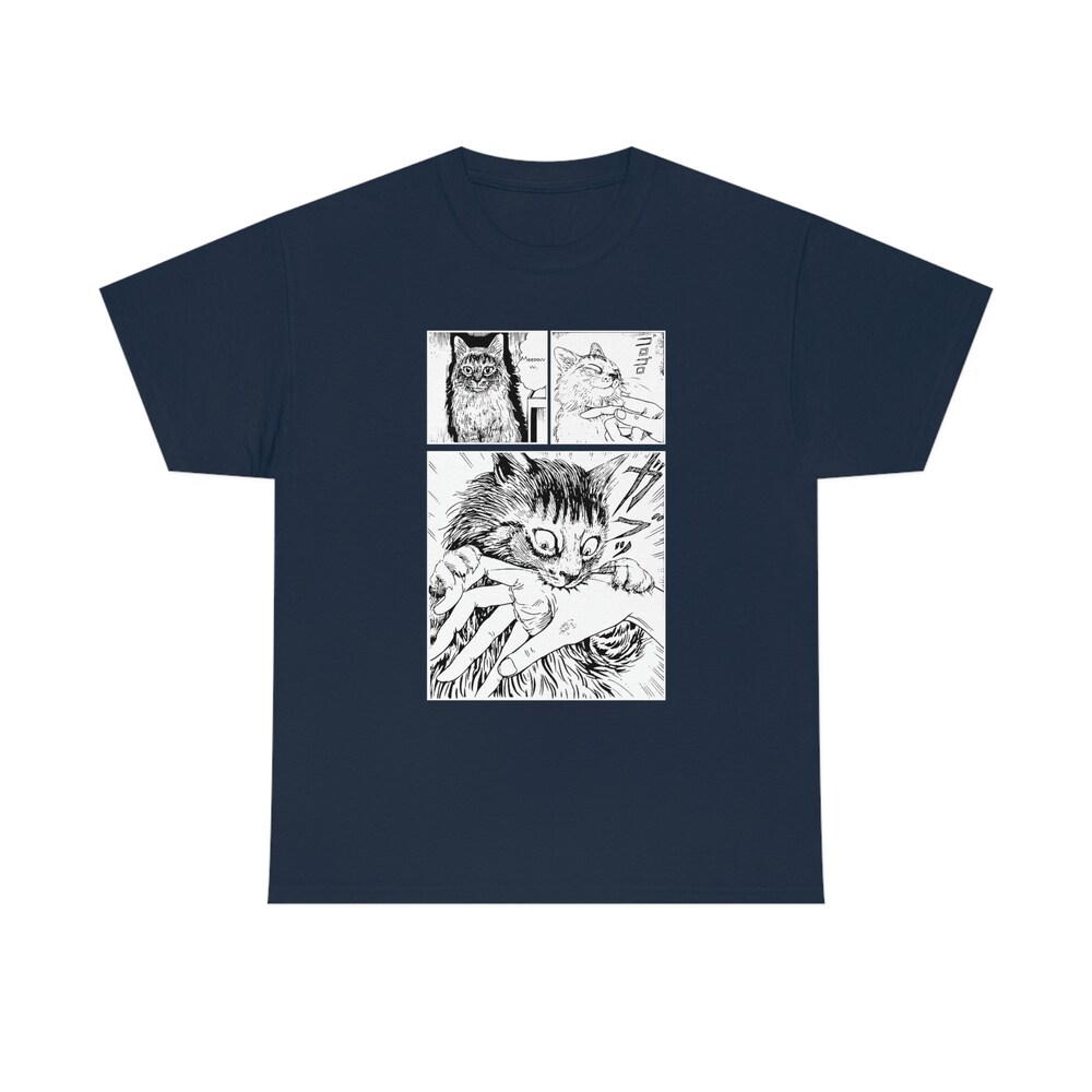 Anime Merch, Horror Manga Shirt For Manga Fans, T Shirt Dark Manga Cat - Image 4