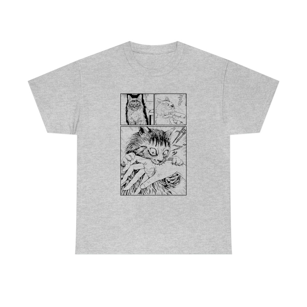 Anime Merch, Horror Manga Shirt For Manga Fans, T Shirt Dark Manga Cat - Image 5