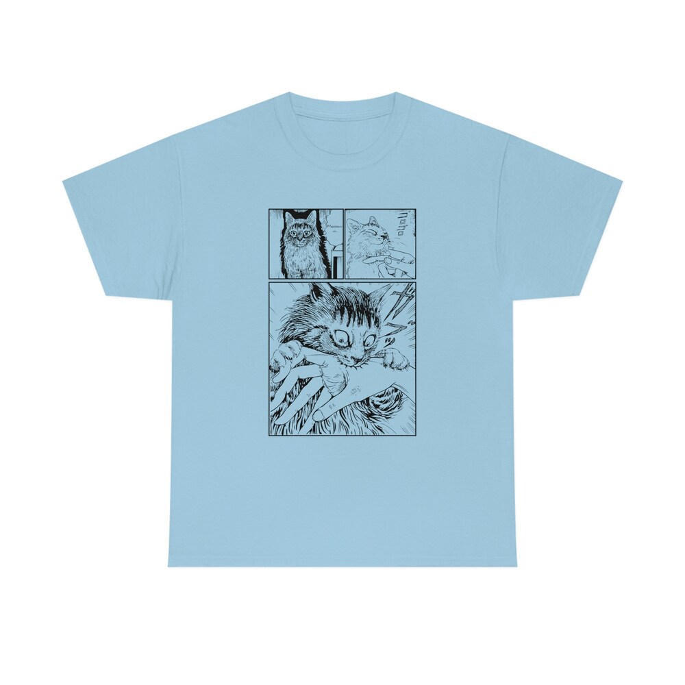 Anime Merch, Horror Manga Shirt For Manga Fans, T Shirt Dark Manga Cat - Image 3