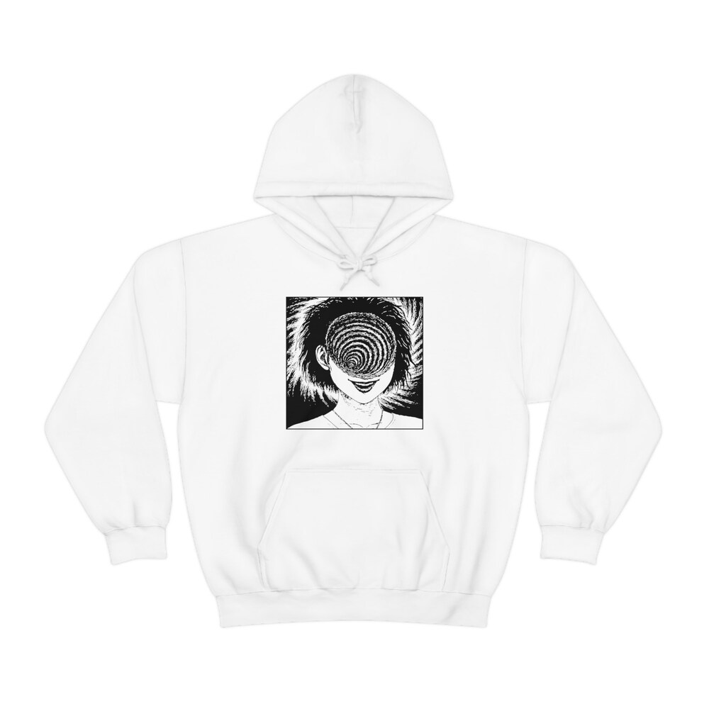 Creepy Girl Horror Manga Hoodie - Spiral Design Unisex Cotton - Image 2