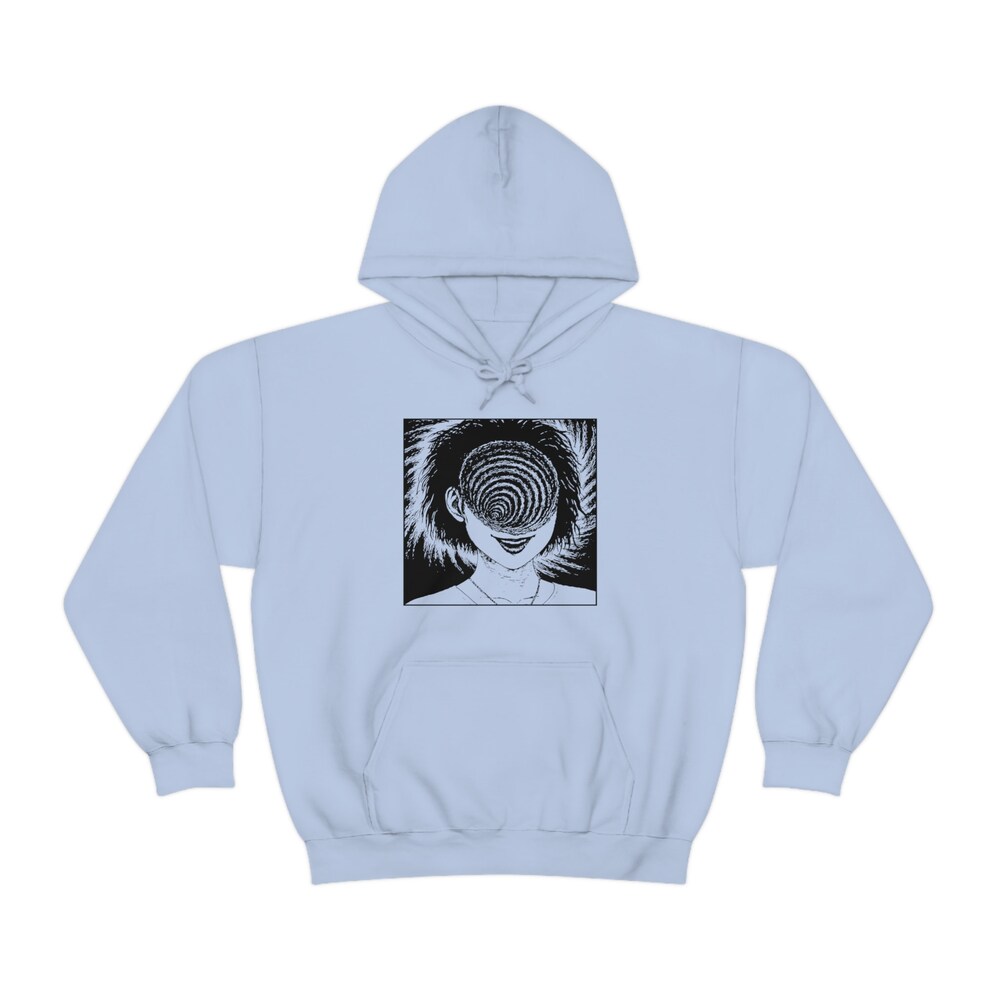 Creepy Girl Horror Manga Hoodie - Spiral Design Unisex Cotton - Image 3