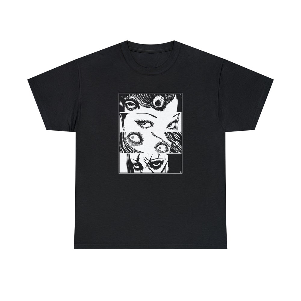 Creepy Manga Girl Shirt: Gothic Horror Eyes Unisex Tee - Image 2